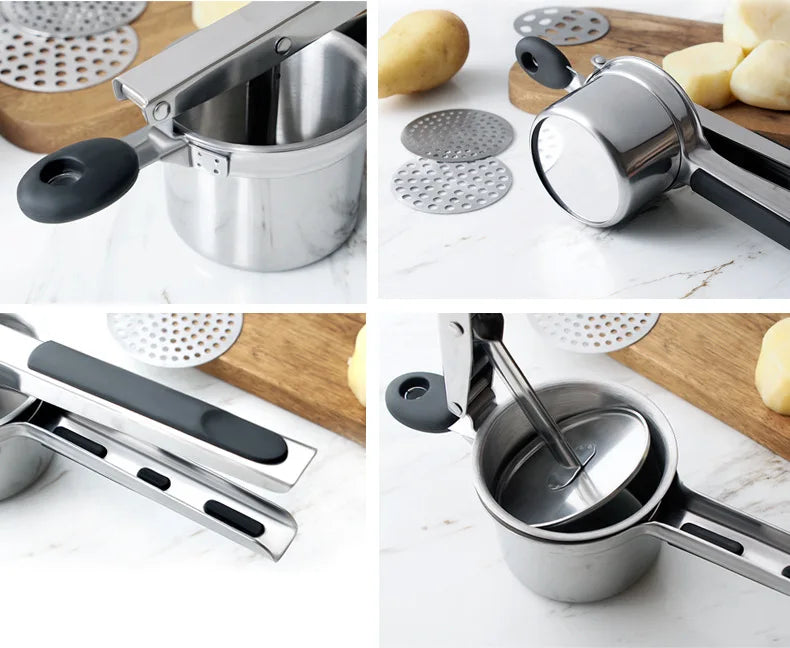 Stainless Steel Potato Ricer with 3 Interchangeable Fineness Discs Silicone Grip Handle kitchen tools by Leeseph