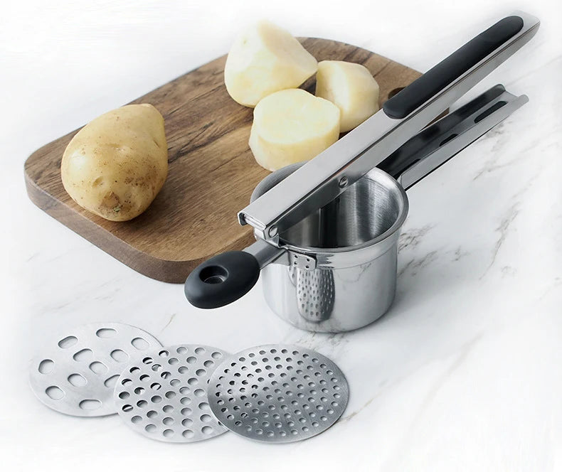 Stainless Steel Potato Ricer with 3 Interchangeable Fineness Discs Silicone Grip Handle kitchen tools by Leeseph