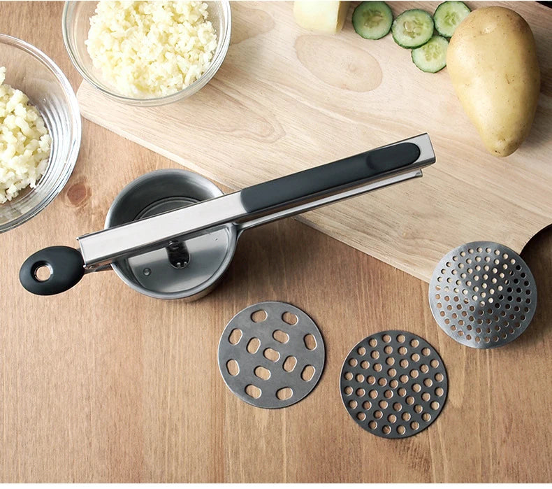 Stainless Steel Potato Ricer with 3 Interchangeable Fineness Discs Silicone Grip Handle kitchen tools by Leeseph