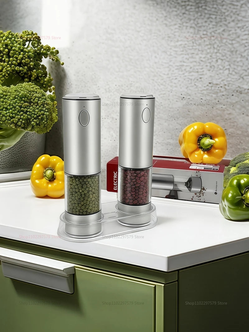 Electric Pepper Grinder 2pcs USB Rechargeable Automatic Pepper and Salt Adjustable Pepper Grinder with LED Lighting Cooking Tool