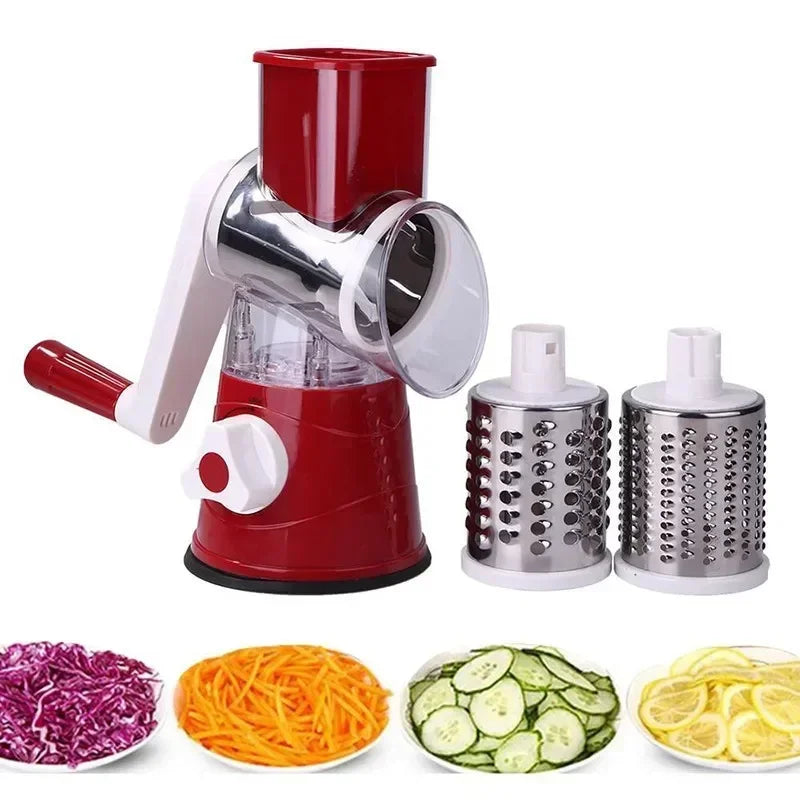 Kitchen Vegetable Chopper with 3 Sharp Drums Machine Rotary Hand Cranked Shredder Vegetable Cheese Slicer Household Kitchen Tool