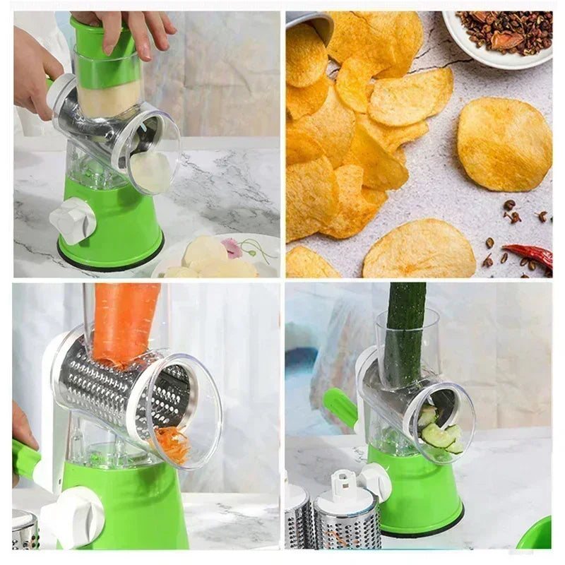 Kitchen Vegetable Chopper with 3 Sharp Drums Machine Rotary Hand Cranked Shredder Vegetable Cheese Slicer Household Kitchen Tool