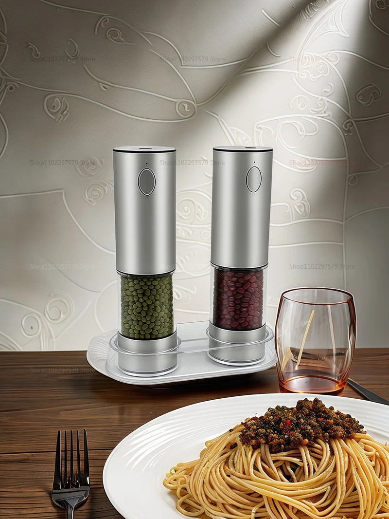 Electric Pepper Grinder 2pcs USB Rechargeable Automatic Pepper and Salt Adjustable Pepper Grinder with LED Lighting Cooking Tool