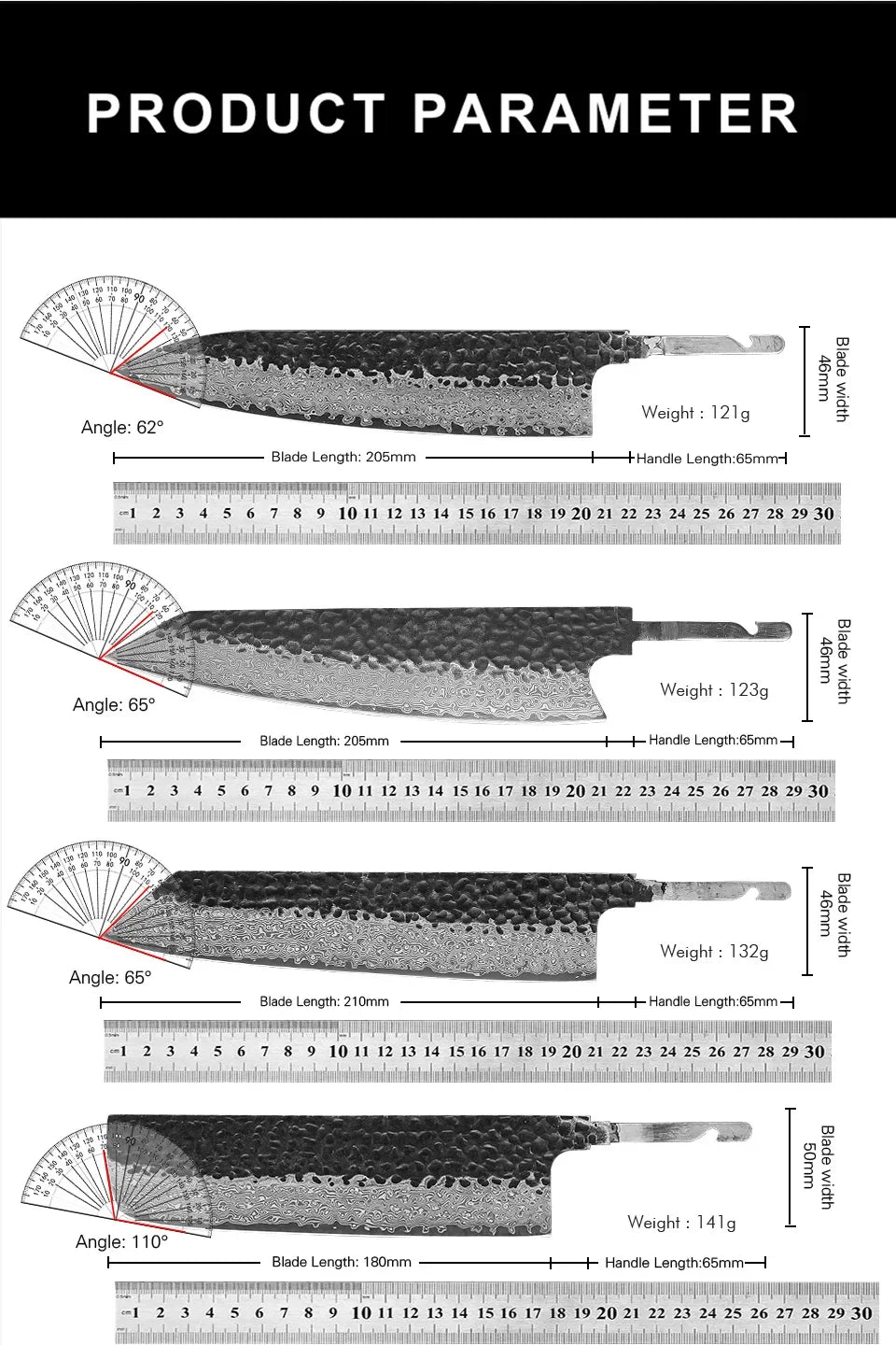 TURWHO Japanese Chef Knife Blank Blade DIY Handle Forged Damascus Steel VG10 Kitchen Knives Set Handmade Making Tools No Handle