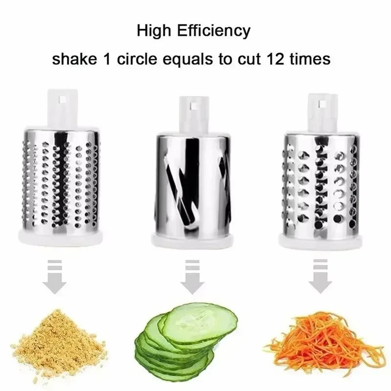 Kitchen Vegetable Chopper with 3 Sharp Drums Machine Rotary Hand Cranked Shredder Vegetable Cheese Slicer Household Kitchen Tool
