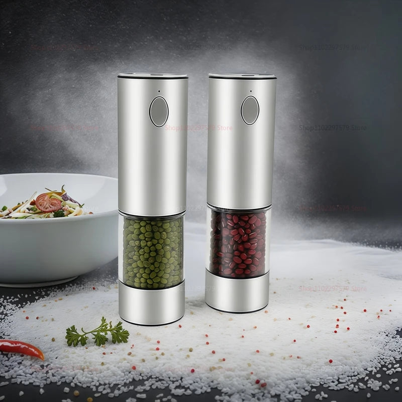 Electric Pepper Grinder 2pcs USB Rechargeable Automatic Pepper and Salt Adjustable Pepper Grinder with LED Lighting Cooking Tool