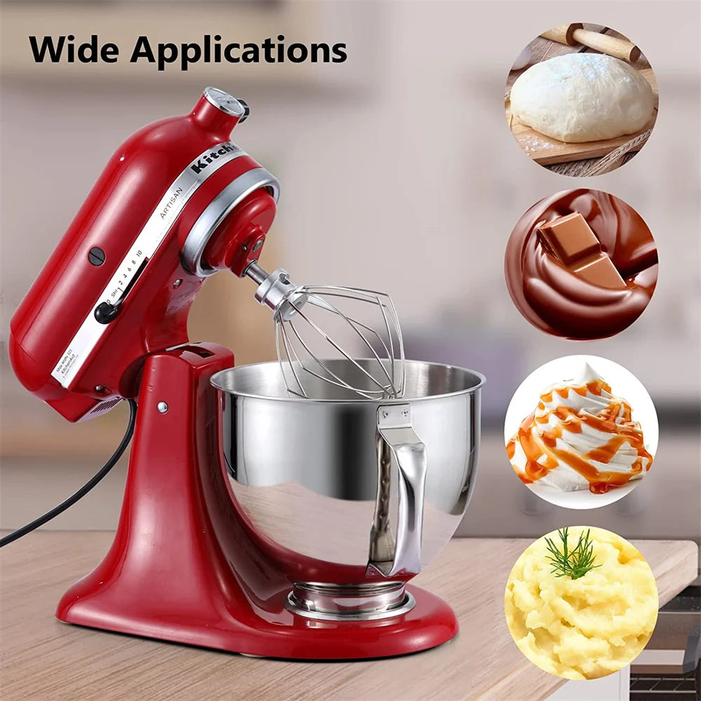 Stainless Steel Mixer Bowl for KitchenAid Artisan&Classic Series 4.5-5 QT Tilt-Head Mixer 5 Quart Mixing Bowl with Handle