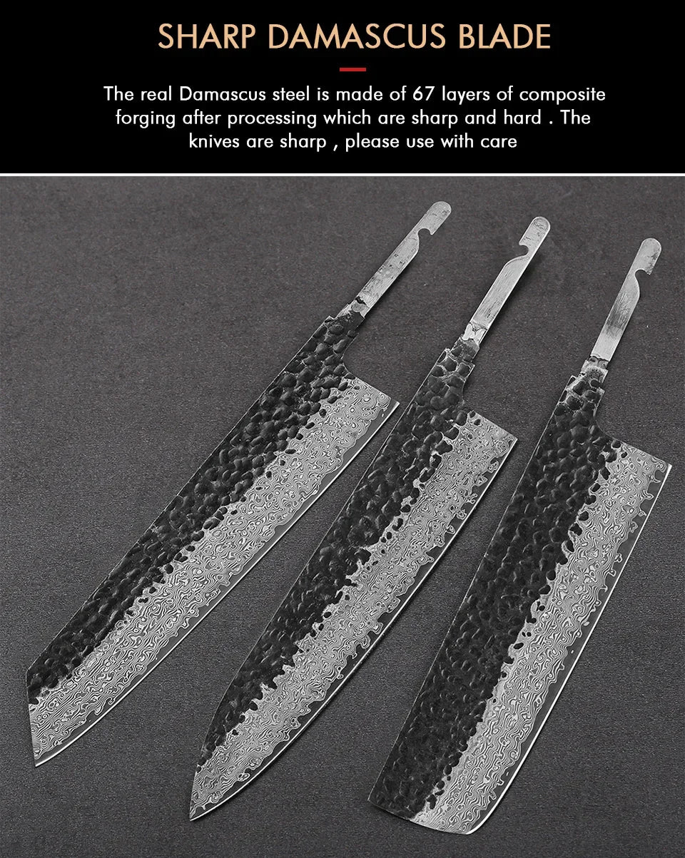 TURWHO Japanese Chef Knife Blank Blade DIY Handle Forged Damascus Steel VG10 Kitchen Knives Set Handmade Making Tools No Handle