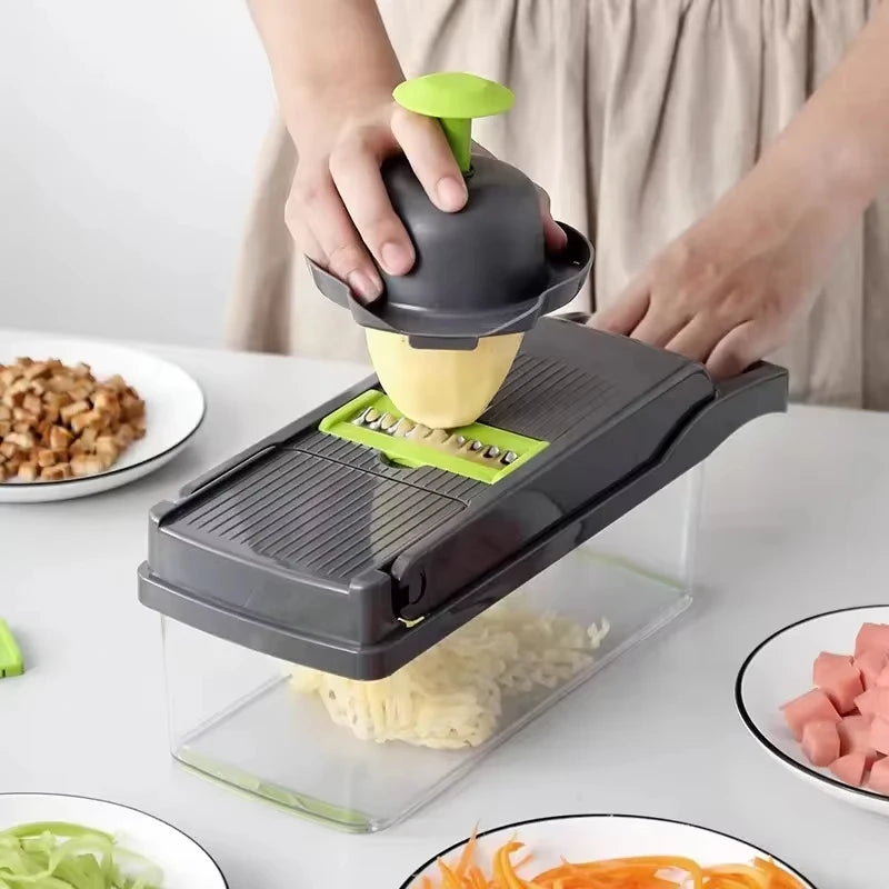 16 In 1 Vegetable Chopper Handle Grinder Food Grade With Basket Fruit Chopper Potato Onion Choppers Cutting Kitchen Utensil