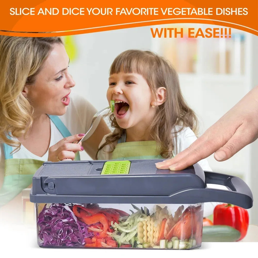 16 In 1 Vegetable Chopper Handle Grinder Food Grade With Basket Fruit Chopper Potato Onion Choppers Cutting Kitchen Utensil