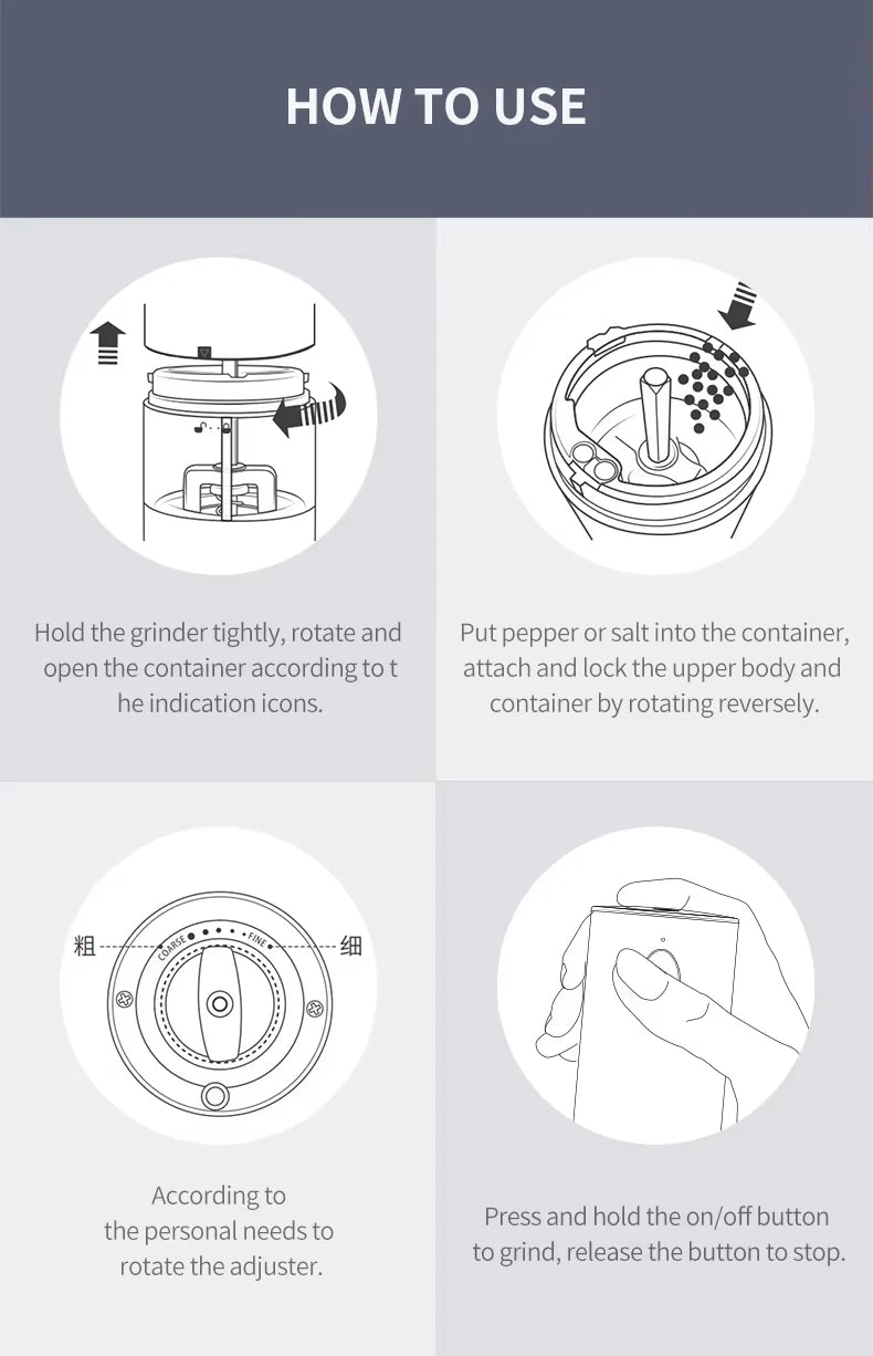 2pcs Electric Salt and Pepper Grinders Set Capacity 190ML USB Rechargeable Base Adjustable Coarseness Spice Mill Kitchen Tools