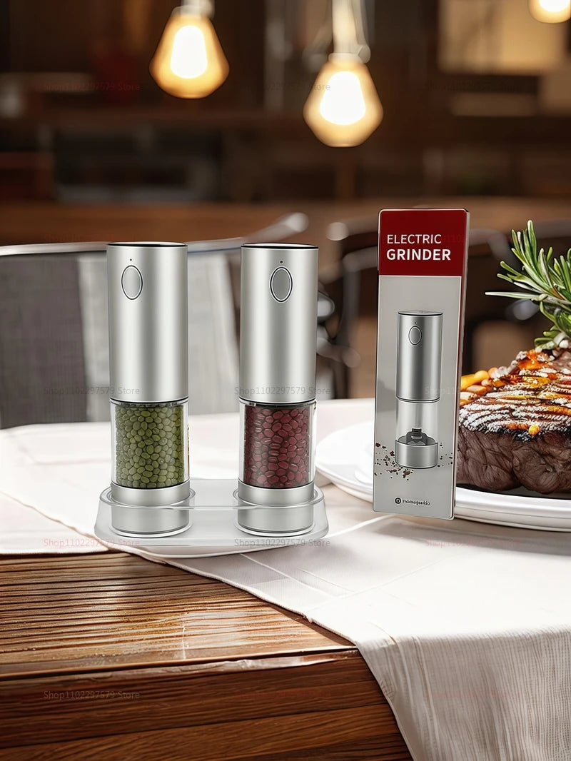 Electric Pepper Grinder 2pcs USB Rechargeable Automatic Pepper and Salt Adjustable Pepper Grinder with LED Lighting Cooking Tool