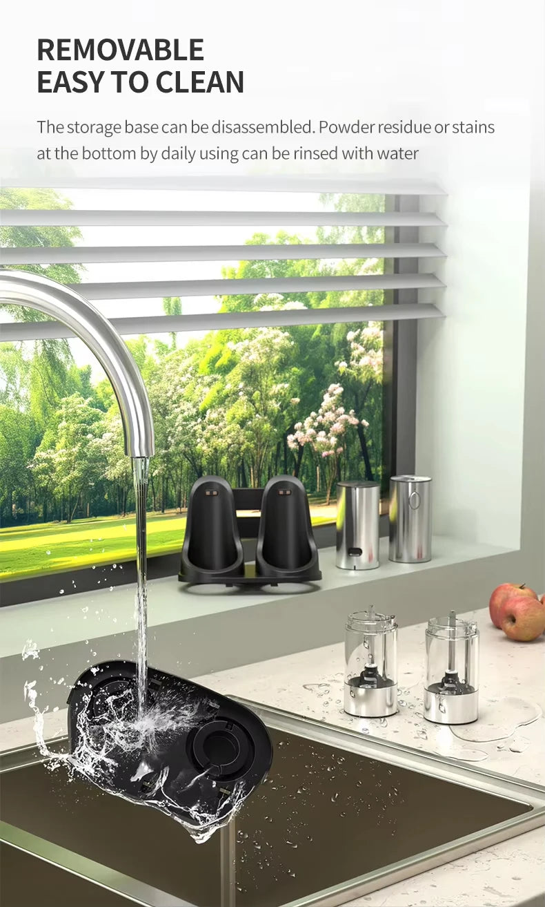 2pcs Electric Salt and Pepper Grinders Set Capacity 190ML USB Rechargeable Base Adjustable Coarseness Spice Mill Kitchen Tools