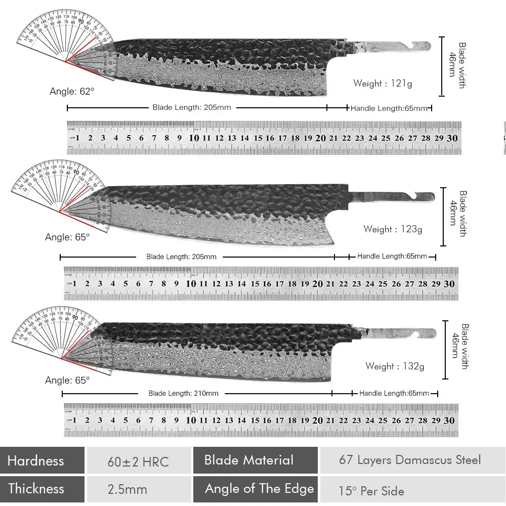 TURWHO Japanese Chef Knife Blank Blade DIY Handle Forged Damascus Steel VG10 Kitchen Knives Set Handmade Making Tools No Handle