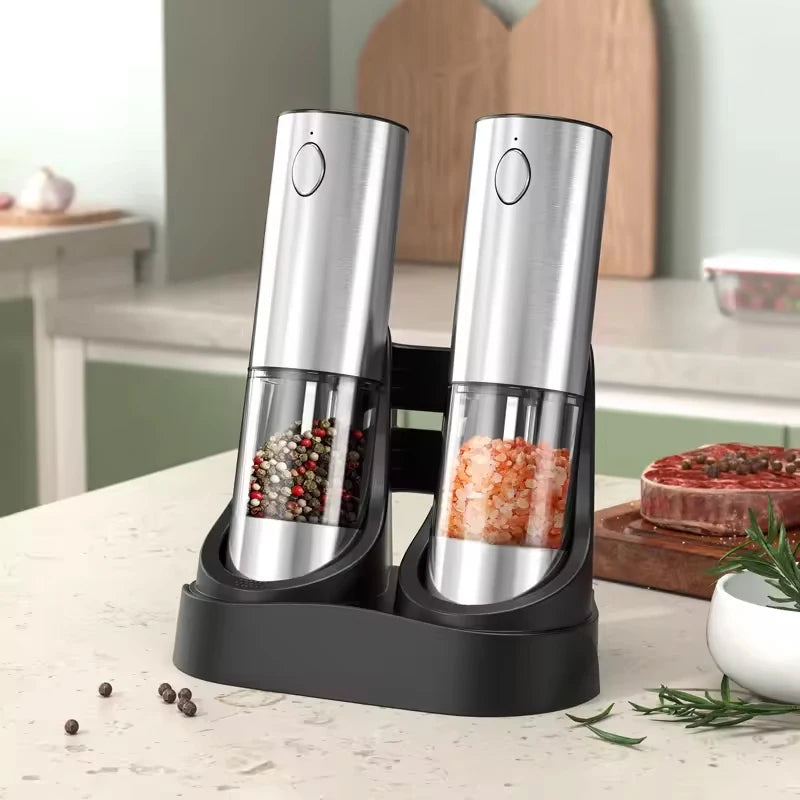 2pcs Electric Salt and Pepper Grinders Set Capacity 190ML USB Rechargeable Base Adjustable Coarseness Spice Mill Kitchen Tools