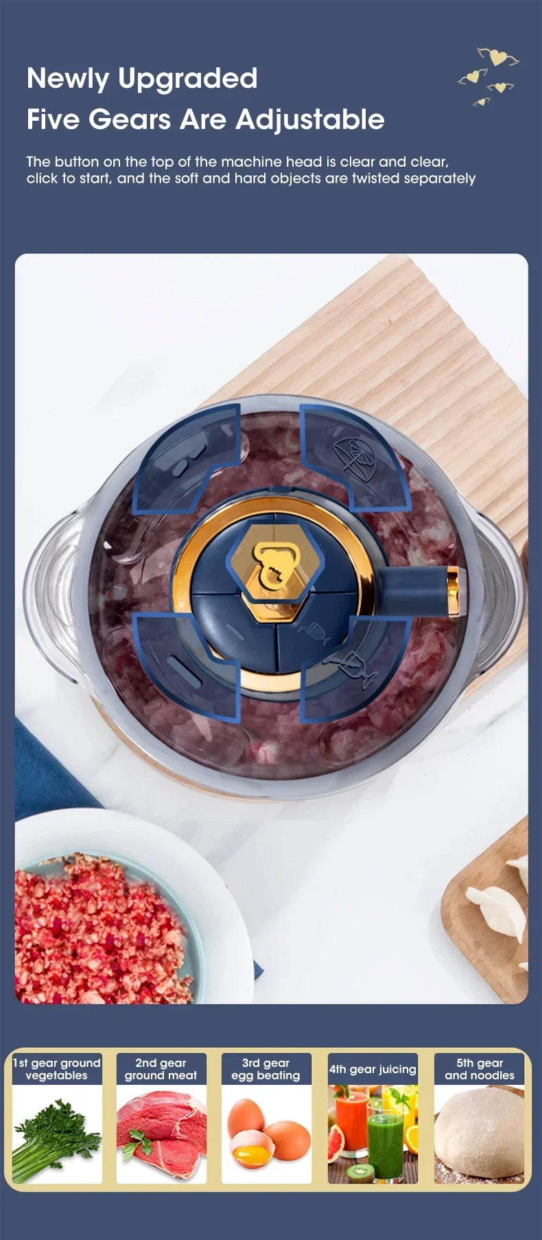 New large-capacity 5L stainless steel automatic meat grinder home blender multi-function cooking machine multi-speed adjustment