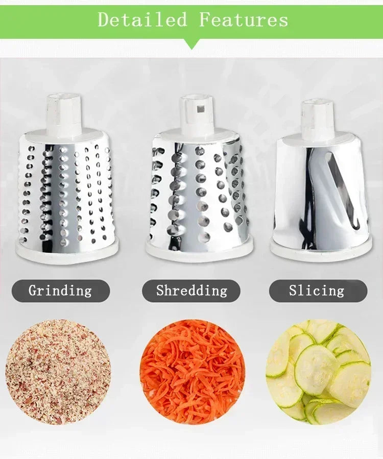 Kitchen Vegetable Chopper with 3 Sharp Drums Machine Rotary Hand Cranked Shredder Vegetable Cheese Slicer Household Kitchen Tool