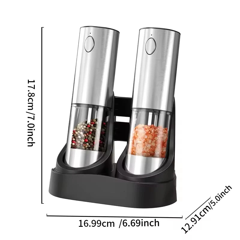 2pcs Electric Salt and Pepper Grinders Set Capacity 190ML USB Rechargeable Base Adjustable Coarseness Spice Mill Kitchen Tools