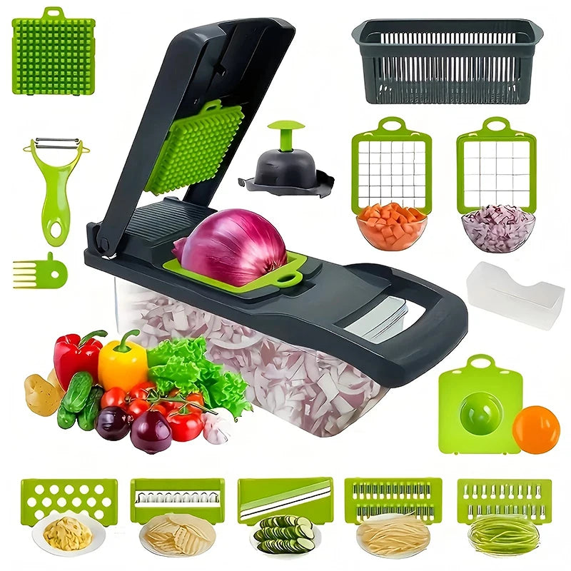 16 In 1 Vegetable Chopper Handle Grinder Food Grade With Basket Fruit Chopper Potato Onion Choppers Cutting Kitchen Utensil