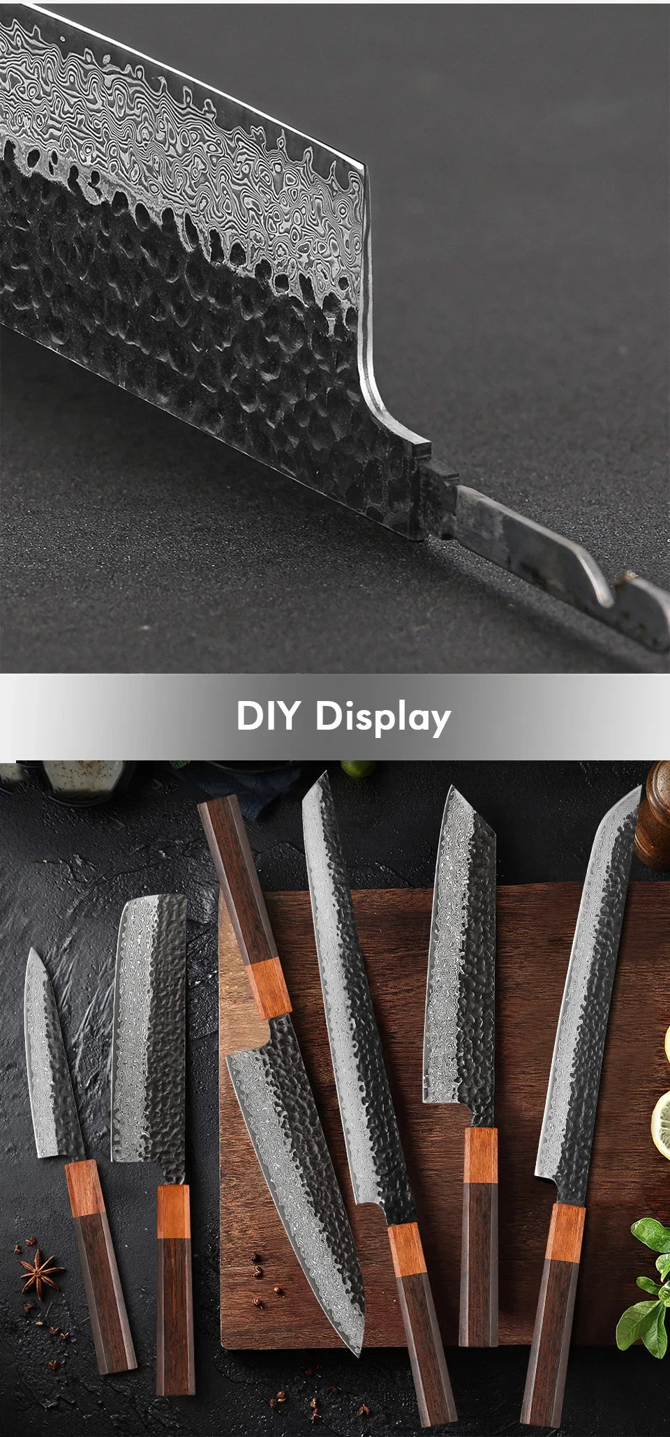 TURWHO Japanese Chef Knife Blank Blade DIY Handle Forged Damascus Steel VG10 Kitchen Knives Set Handmade Making Tools No Handle