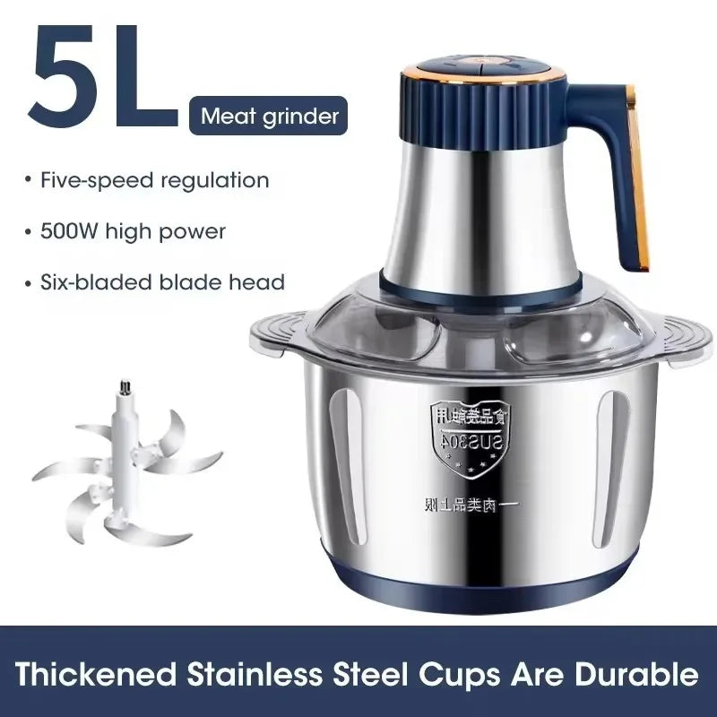 New large-capacity 5L stainless steel automatic meat grinder home blender multi-function cooking machine multi-speed adjustment