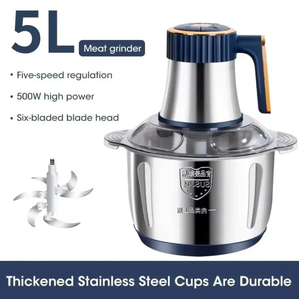 New large-capacity 5L stainless steel automatic meat grinder home blender multi-function cooking machine multi-speed adjustment