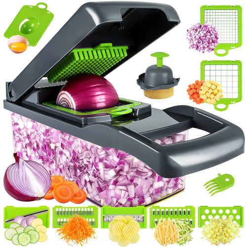 15 Blades Heavy Duty Vegetable Chopper - Onion Garlic Dicer with Container, Effortless Food Prep for Kitchen Home Cooking