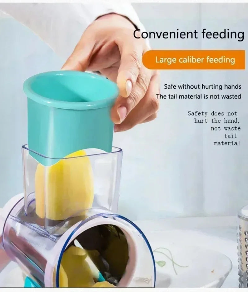 Kitchen Vegetable Chopper with 3 Sharp Drums Machine Rotary Hand Cranked Shredder Vegetable Cheese Slicer Household Kitchen Tool