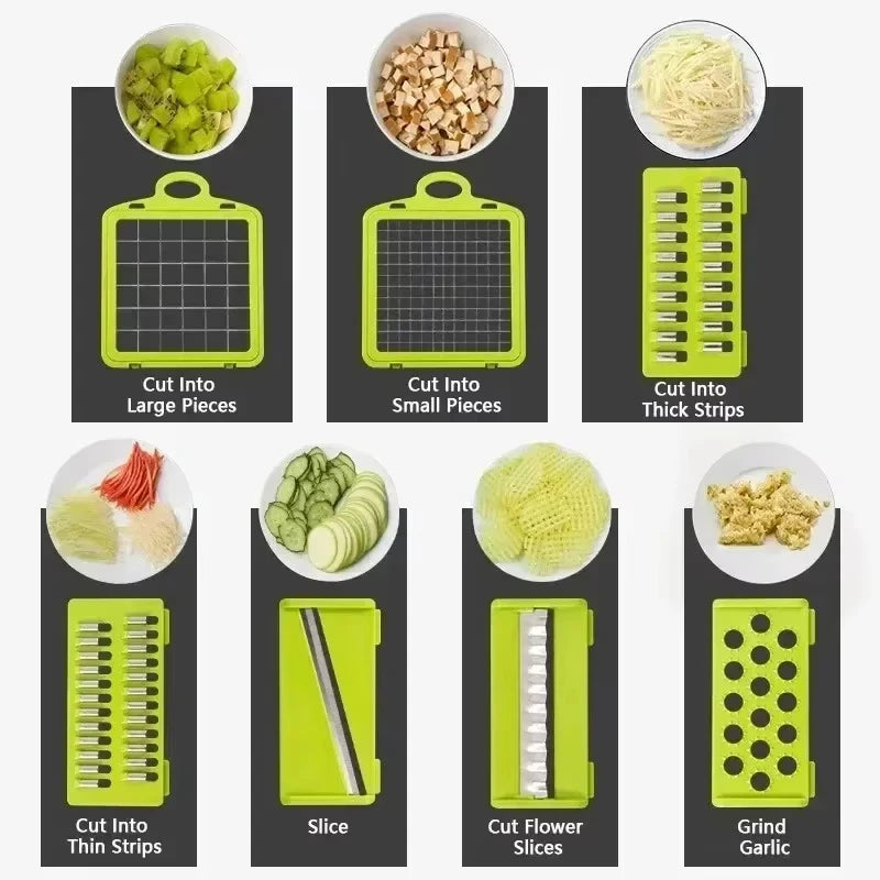 16 In 1 Vegetable Chopper Handle Grinder Food Grade With Basket Fruit Chopper Potato Onion Choppers Cutting Kitchen Utensil