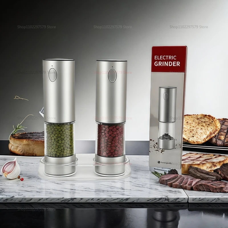 Electric Pepper Grinder 2pcs USB Rechargeable Automatic Pepper and Salt Adjustable Pepper Grinder with LED Lighting Cooking Tool