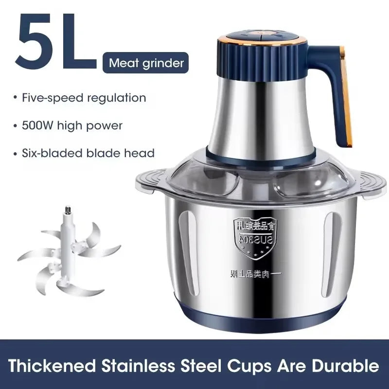 New large-capacity 5L stainless steel automatic meat grinder home blender multi-function cooking machine multi-speed adjustment