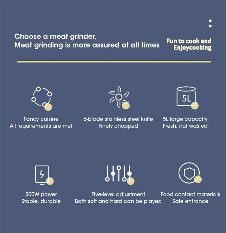 New large-capacity 5L stainless steel automatic meat grinder home blender multi-function cooking machine multi-speed adjustment