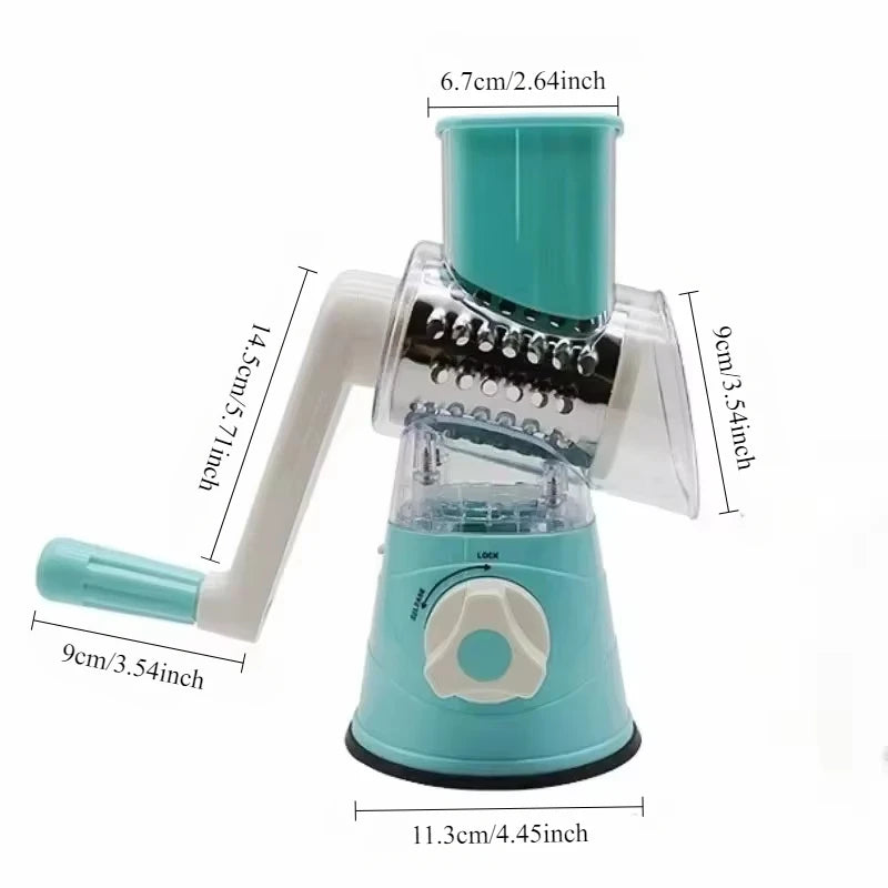 Kitchen Vegetable Chopper with 3 Sharp Drums Machine Rotary Hand Cranked Shredder Vegetable Cheese Slicer Household Kitchen Tool