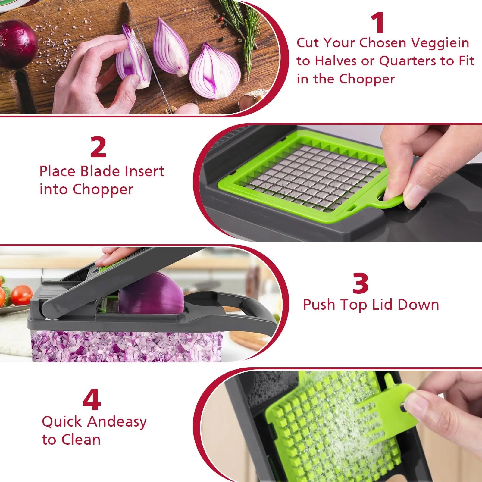 15 Blades Heavy Duty Vegetable Chopper - Onion Garlic Dicer with Container, Effortless Food Prep for Kitchen Home Cooking