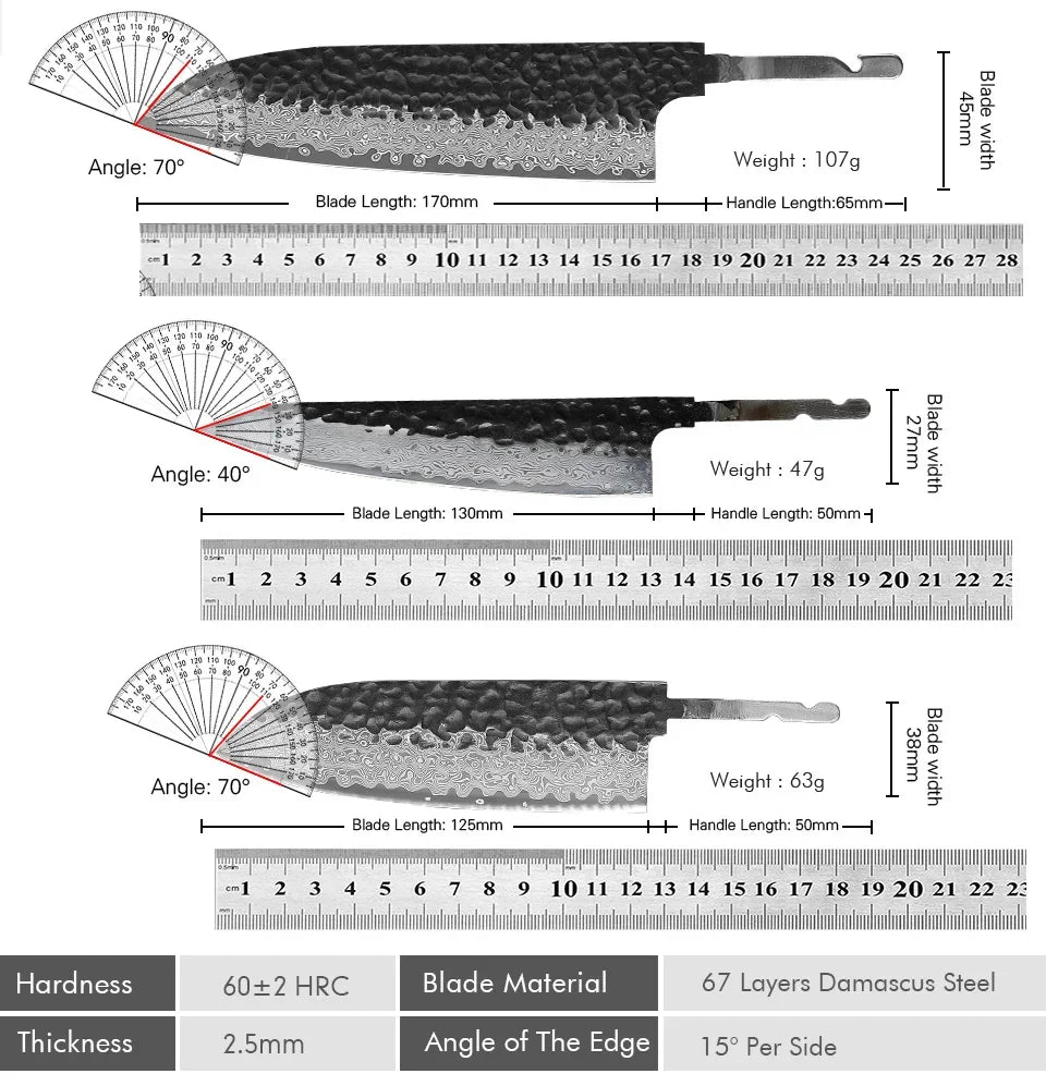 TURWHO Japanese Chef Knife Blank Blade DIY Handle Forged Damascus Steel VG10 Kitchen Knives Set Handmade Making Tools No Handle