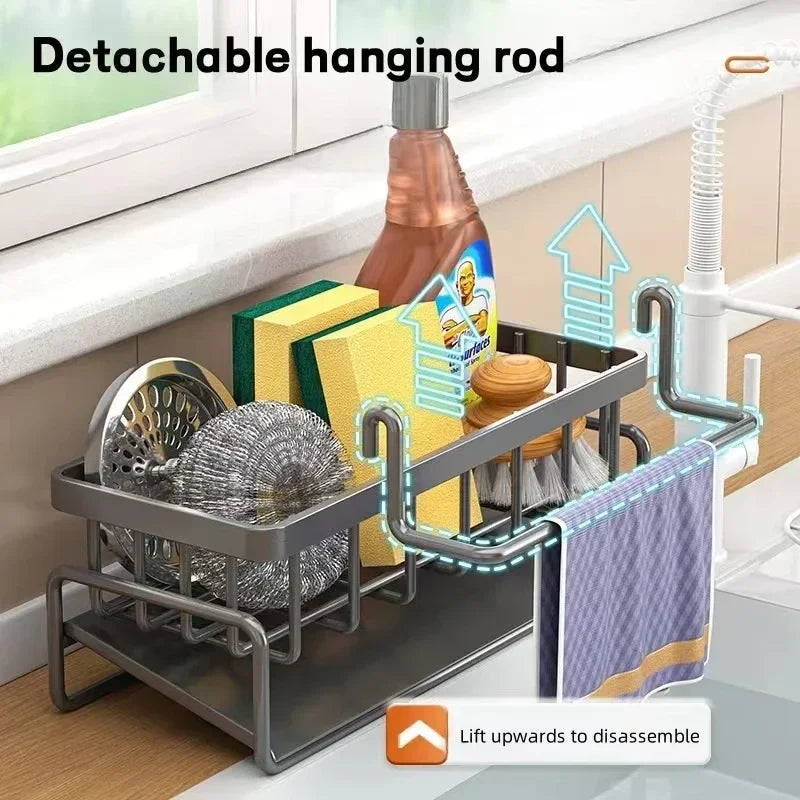Kitchen Sponge Rack Drain Water Place Dish Soap Organize Rags Multi Functional Large Capacity Countertop and Store Items