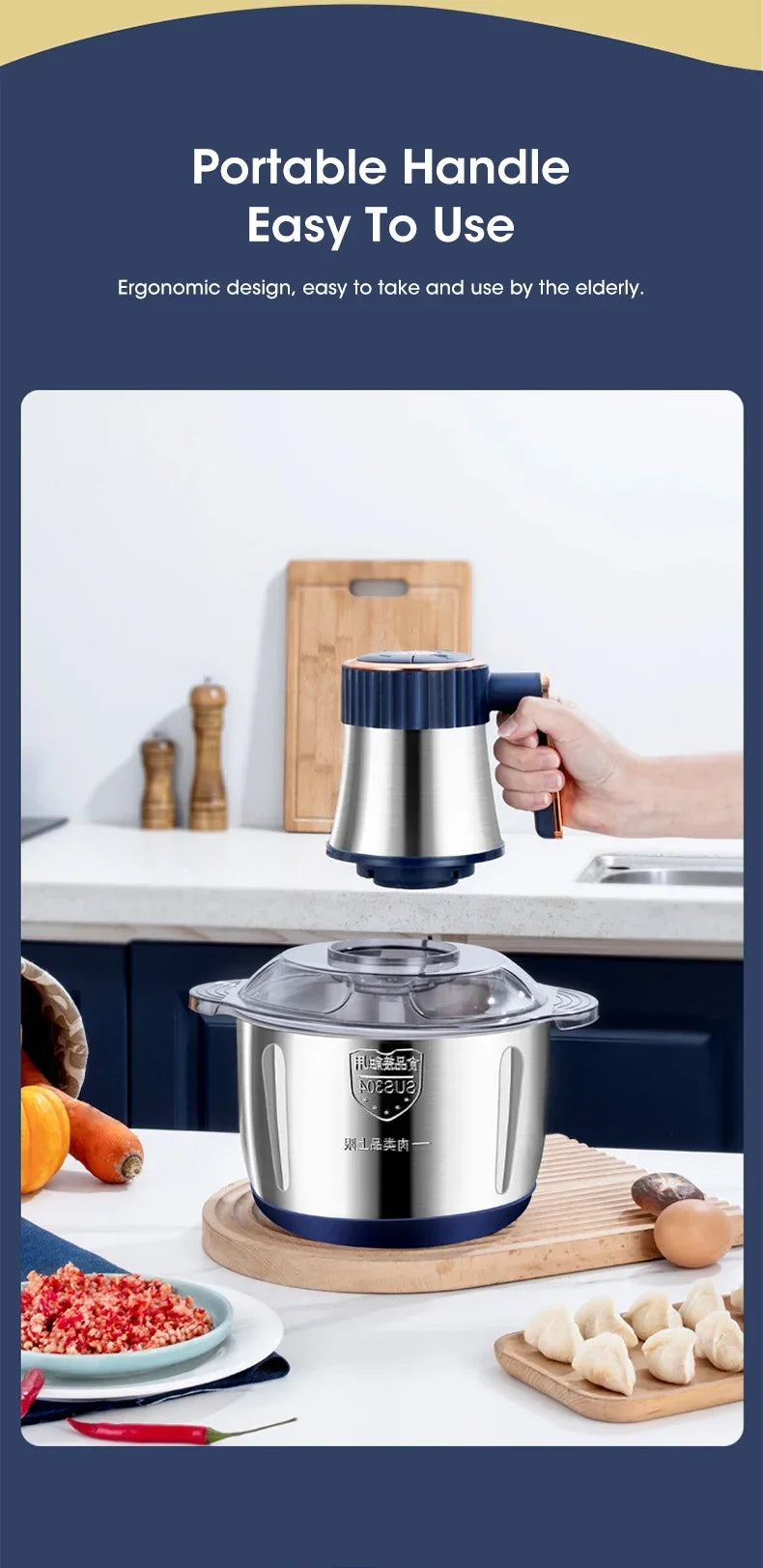 New large-capacity 5L stainless steel automatic meat grinder home blender multi-function cooking machine multi-speed adjustment