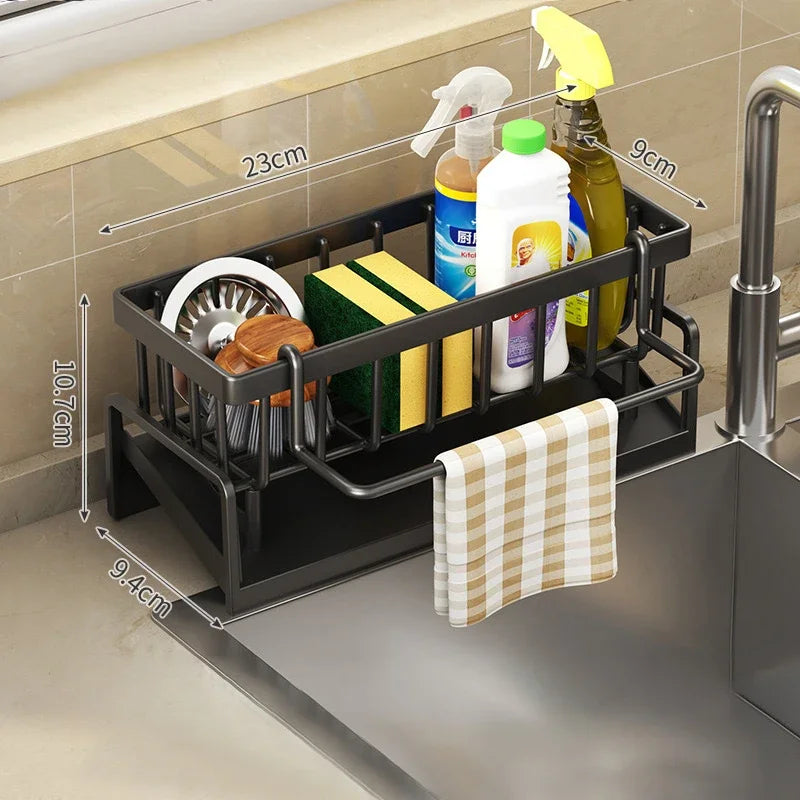 Kitchen Sponge Rack Drain Water Place Dish Soap Organize Rags Multi Functional Large Capacity Countertop and Store Items