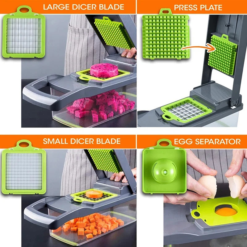 16 In 1 Vegetable Chopper Handle Grinder Food Grade With Basket Fruit Chopper Potato Onion Choppers Cutting Kitchen Utensil