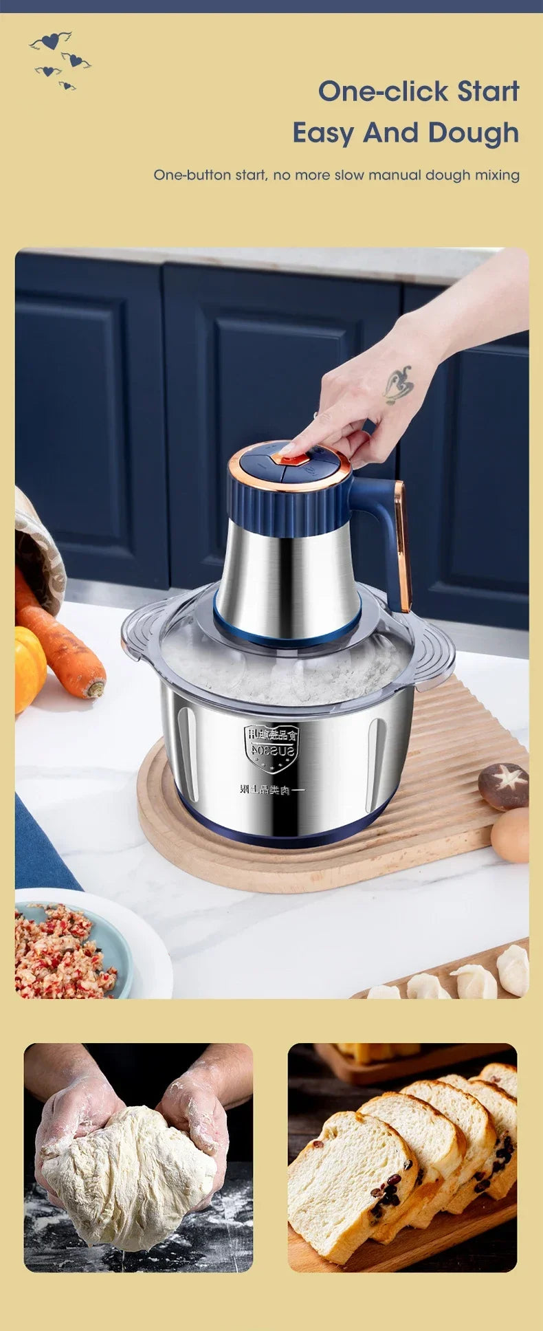 New large-capacity 5L stainless steel automatic meat grinder home blender multi-function cooking machine multi-speed adjustment