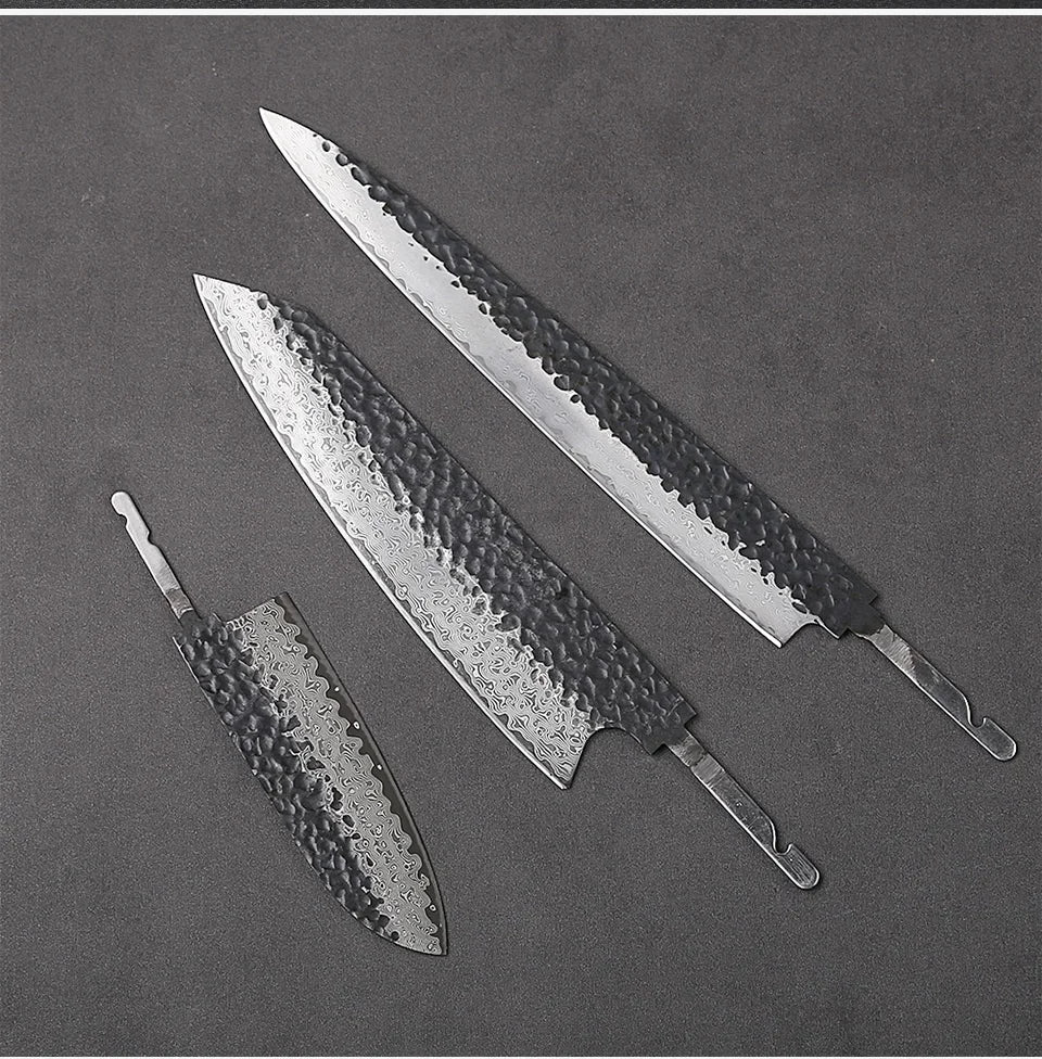 TURWHO Japanese Chef Knife Blank Blade DIY Handle Forged Damascus Steel VG10 Kitchen Knives Set Handmade Making Tools No Handle