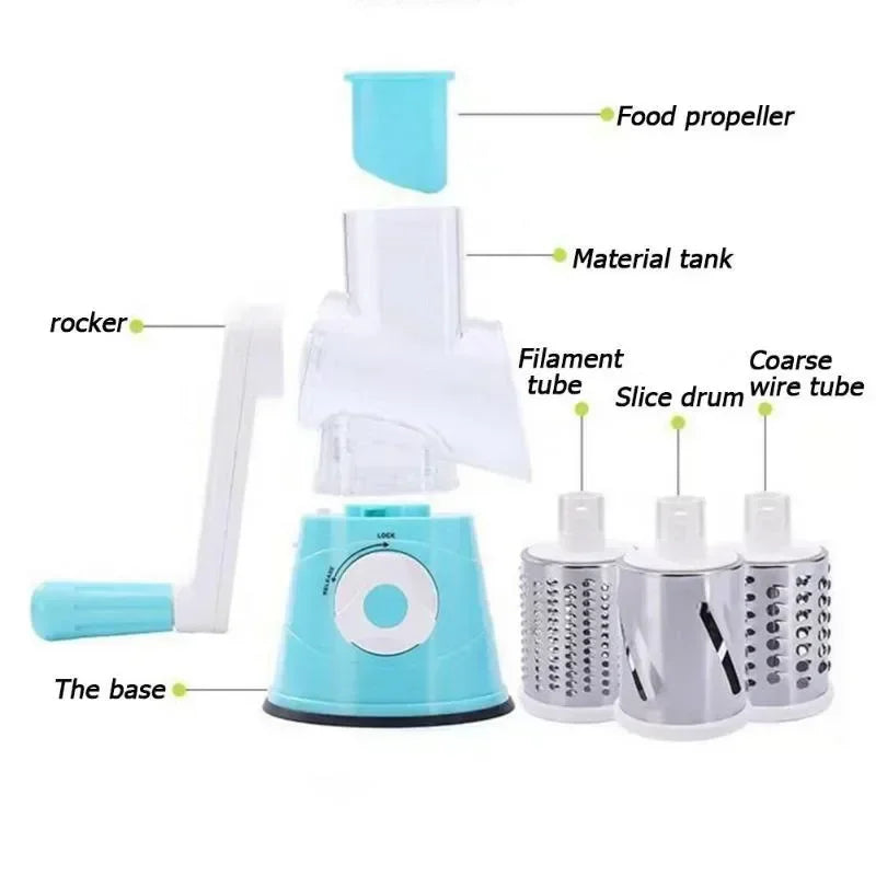 Kitchen Vegetable Chopper with 3 Sharp Drums Machine Rotary Hand Cranked Shredder Vegetable Cheese Slicer Household Kitchen Tool