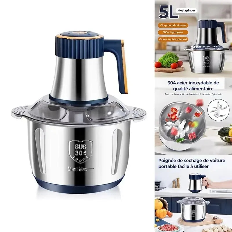 New large-capacity 5L stainless steel automatic meat grinder home blender multi-function cooking machine multi-speed adjustment