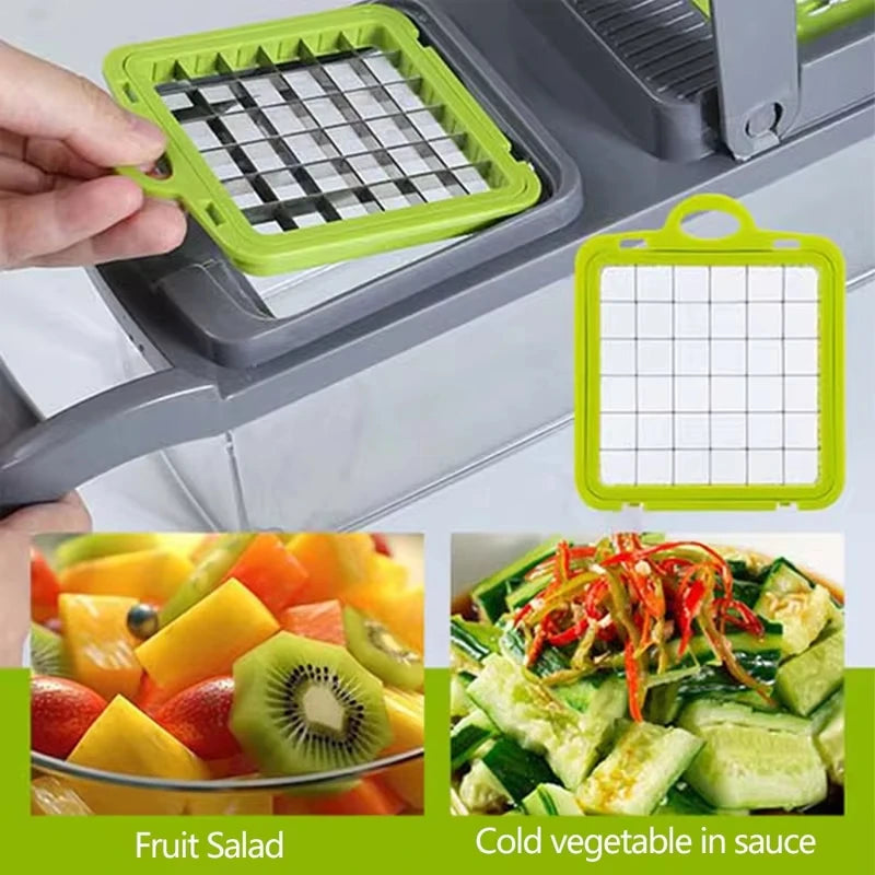 16 In 1 Vegetable Chopper Handle Grinder Food Grade With Basket Fruit Chopper Potato Onion Choppers Cutting Kitchen Utensil