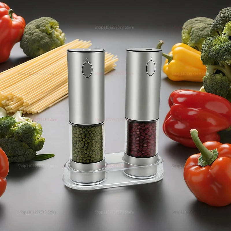 Electric Pepper Grinder 2pcs USB Rechargeable Automatic Pepper and Salt Adjustable Pepper Grinder with LED Lighting Cooking Tool