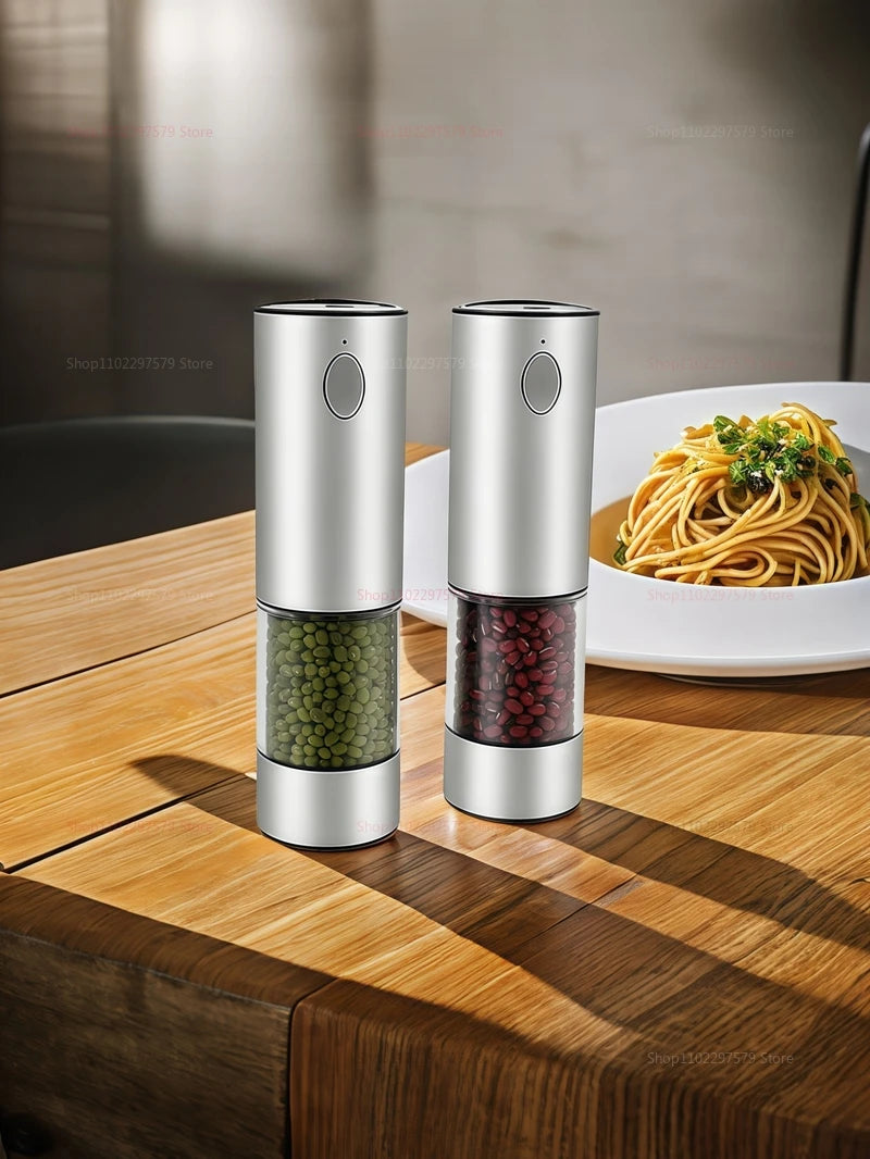 Electric Pepper Grinder 2pcs USB Rechargeable Automatic Pepper and Salt Adjustable Pepper Grinder with LED Lighting Cooking Tool