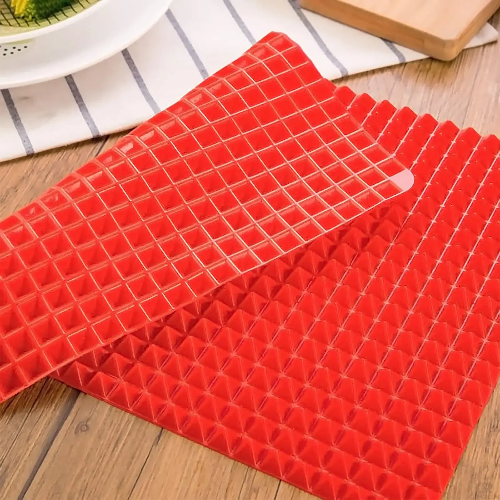Non-Stick Silicone Pyramid Cooking Mat Baking Mat with Grid Versatile Oven BBQ Cooking Mat Heat-Resistant Mat Kitchen Tools