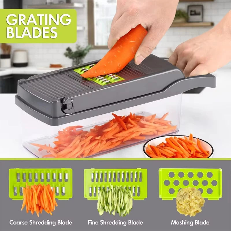16 In 1 Vegetable Chopper Handle Grinder Food Grade With Basket Fruit Chopper Potato Onion Choppers Cutting Kitchen Utensil